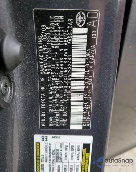 2010 Toyota Corolla Base из США, поврежденный, VIN 2T1BU4EE0AC232761